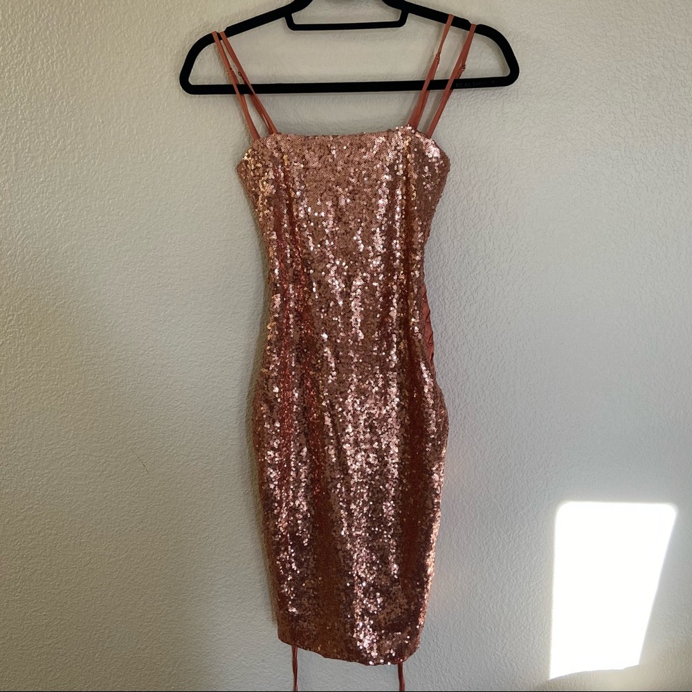 House of London CB rose gold sequin tie up dress - XS